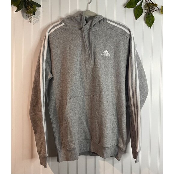 Adidas Gray Hooded Sweatshirt M Mens With White Stripes & Logo - Picture 4 of 16